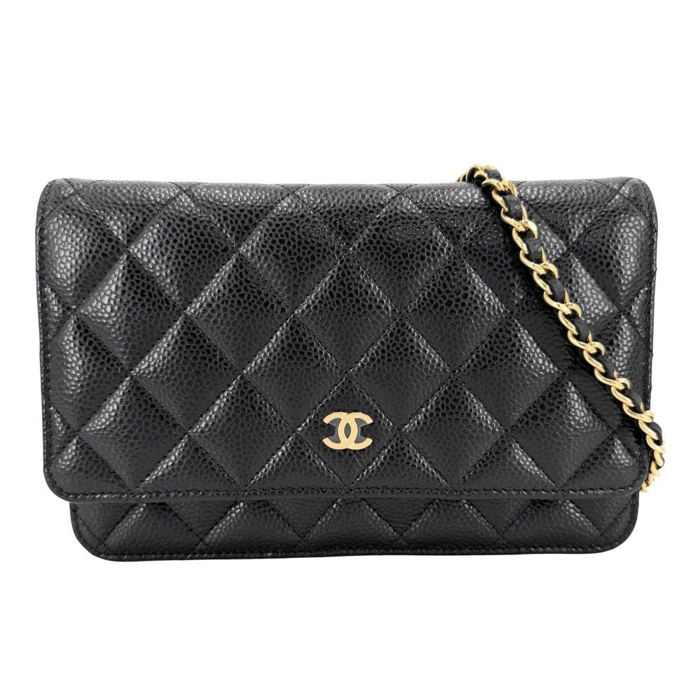 Chanel Chain Wallet Quilted CC Logo Shoulder Bag Turnlock Crossbody Caviar