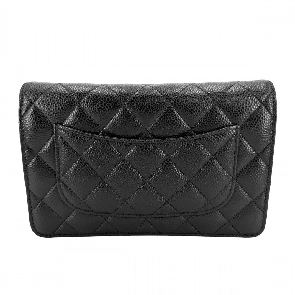 Chanel Chain Wallet Quilted CC Logo Shoulder Bag Turnlock Crossbody Caviar — view 2