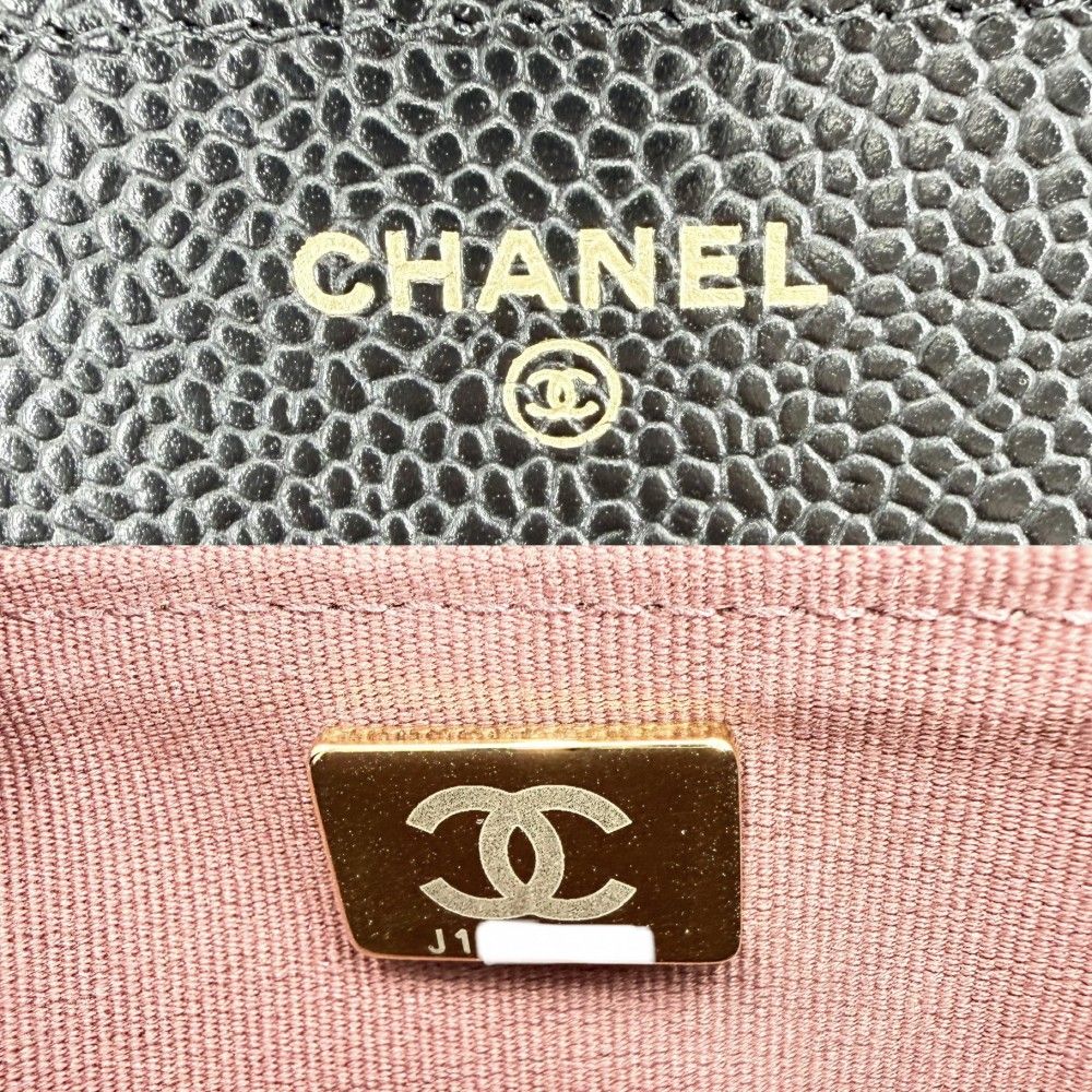 Chanel Chain Wallet Quilted CC Logo Shoulder Bag Turnlock Crossbody Caviar — view 5