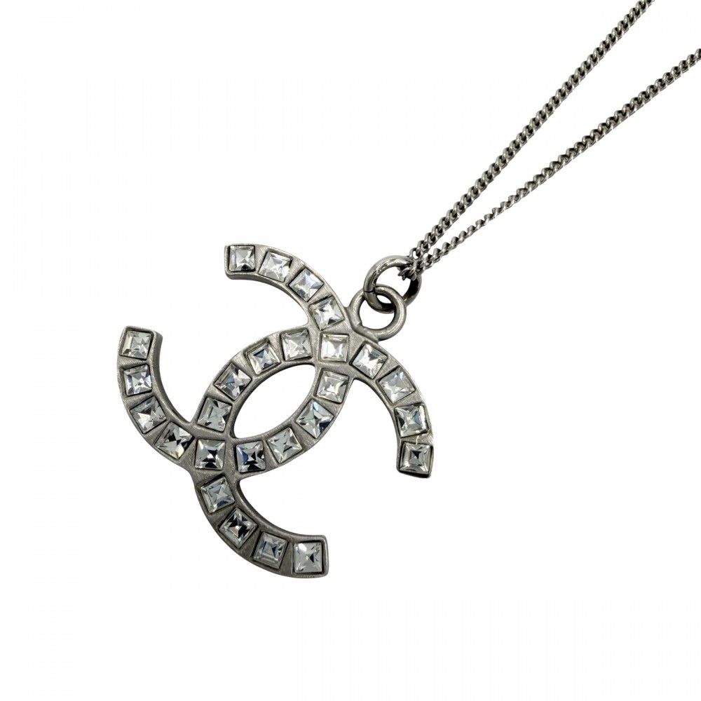 Chanel Necklace CC Logo with Adjuster Star Rhinestone 13c Silver