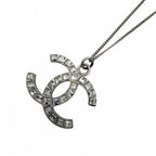 Chanel Necklace CC Logo with Adjuster Star Rhinestone 13c Silver
