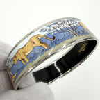 Hermes Bangle Enamel GM Bracelet Lion Cloisonne Blue Black Silver — view 4