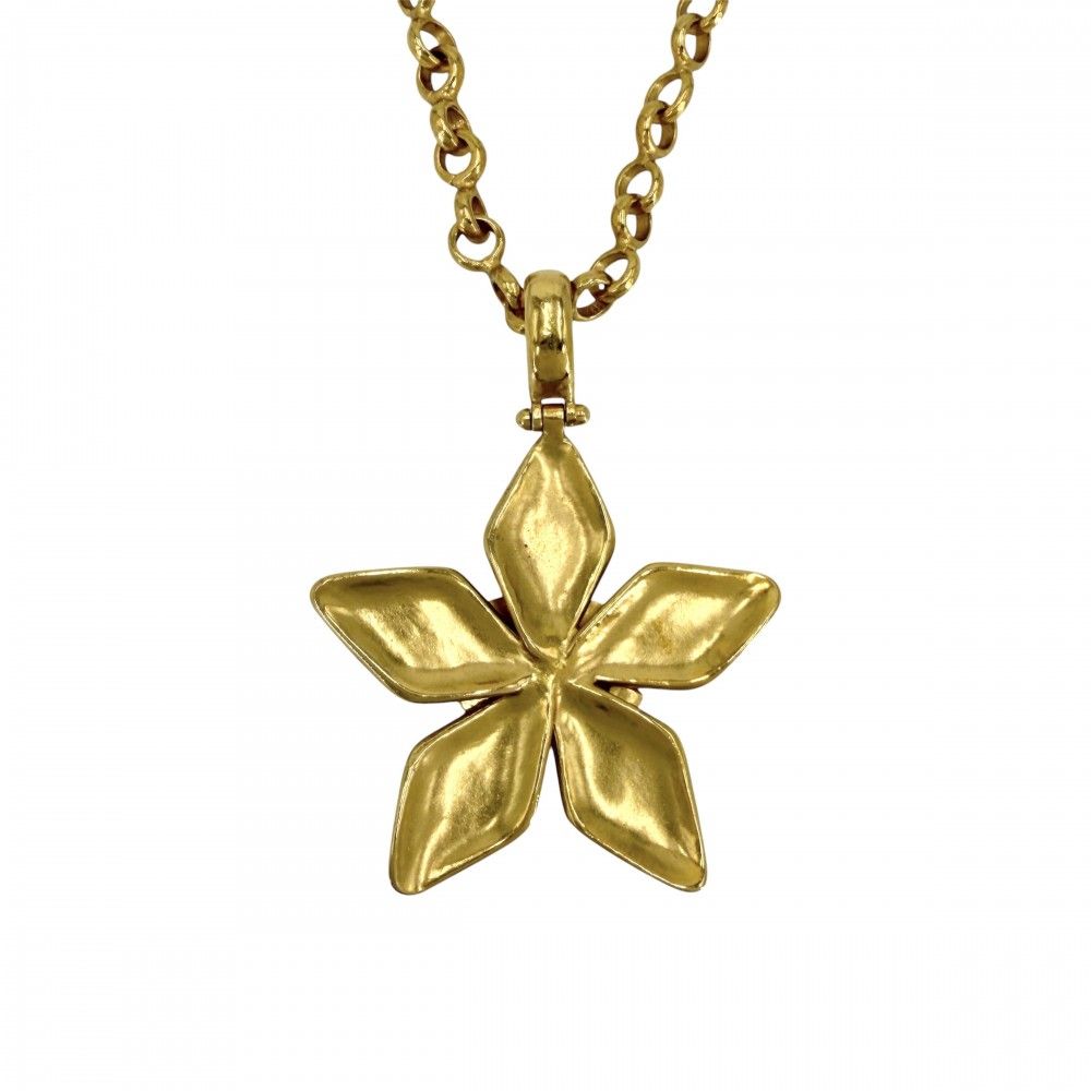 Chanel Necklace CC Logo Long Pendant Flower Motif Gold Plated — view 2