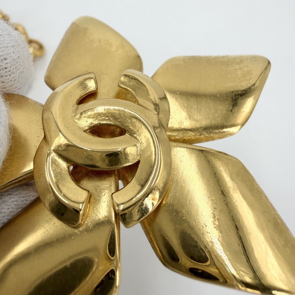 Chanel Necklace CC Logo Long Pendant Flower Motif Gold Plated — view 6