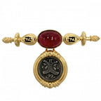 Fendi Brooch FF Color Stone Gold