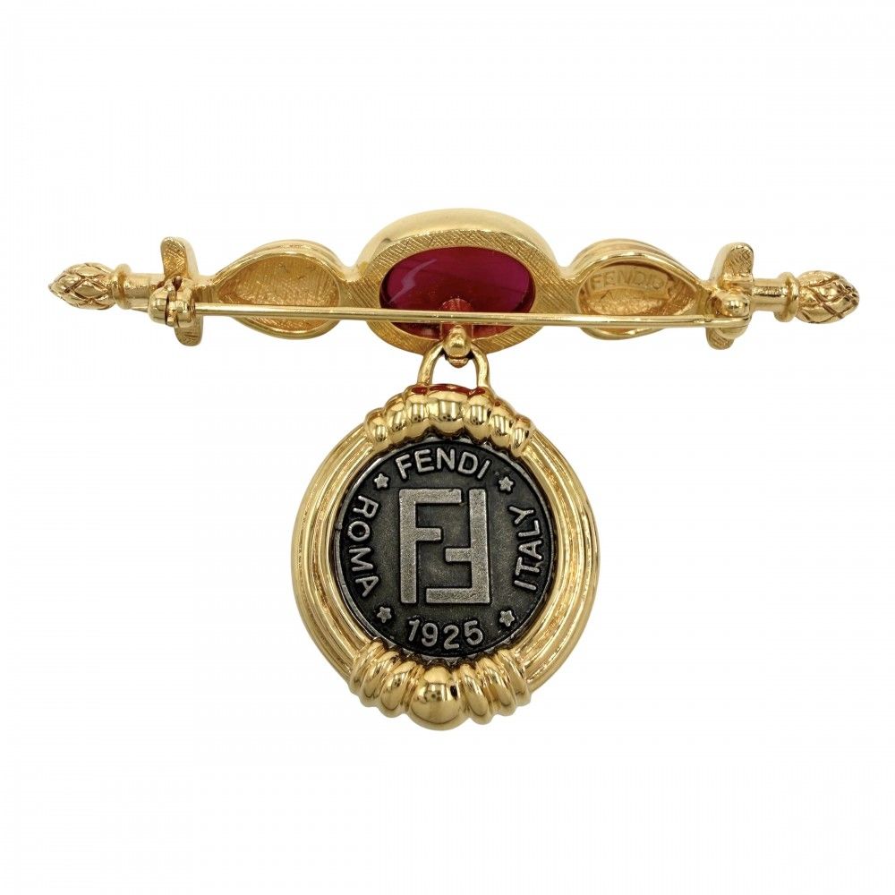 Fendi Brooch FF Color Stone Gold — view 2