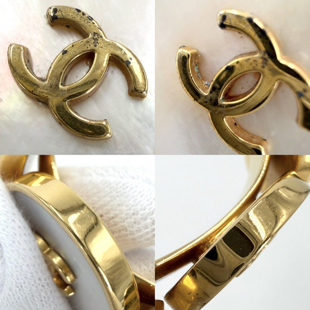 Chanel Bangle CC Logo Vintage Gold Plated White Bracelet — view 5