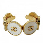Chanel Bangle CC Logo Vintage Gold Plated White Bracelet