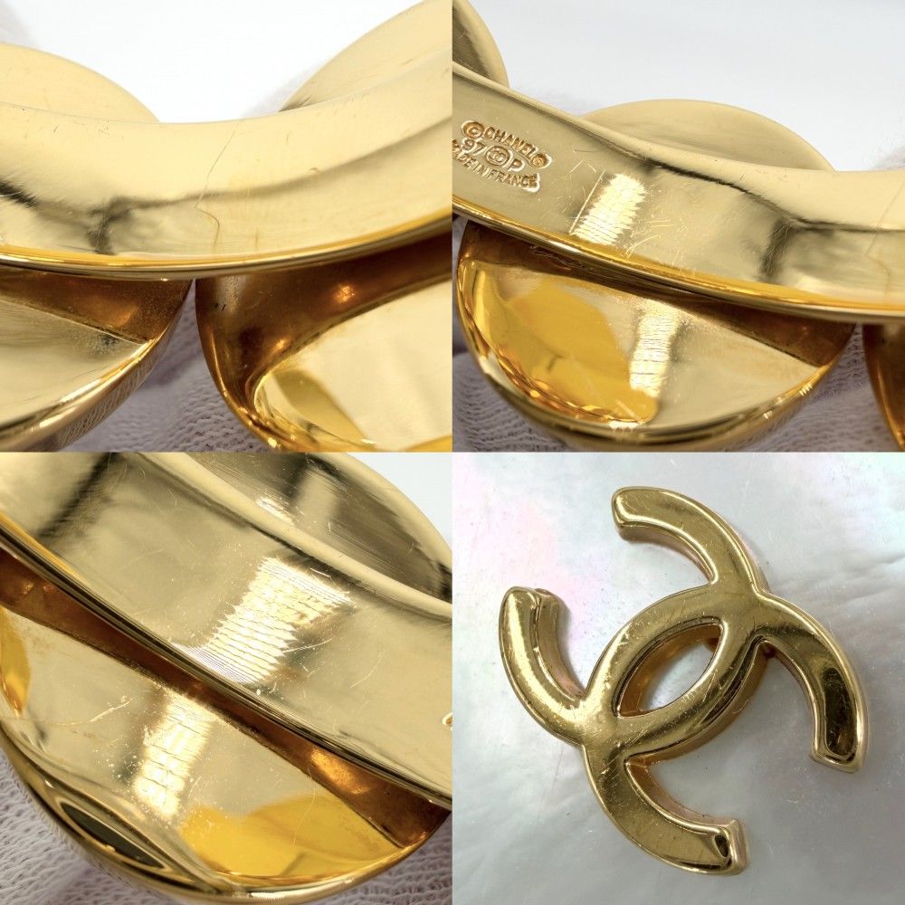 Chanel Bangle CC Logo Vintage Gold Plated White Bracelet — view 4