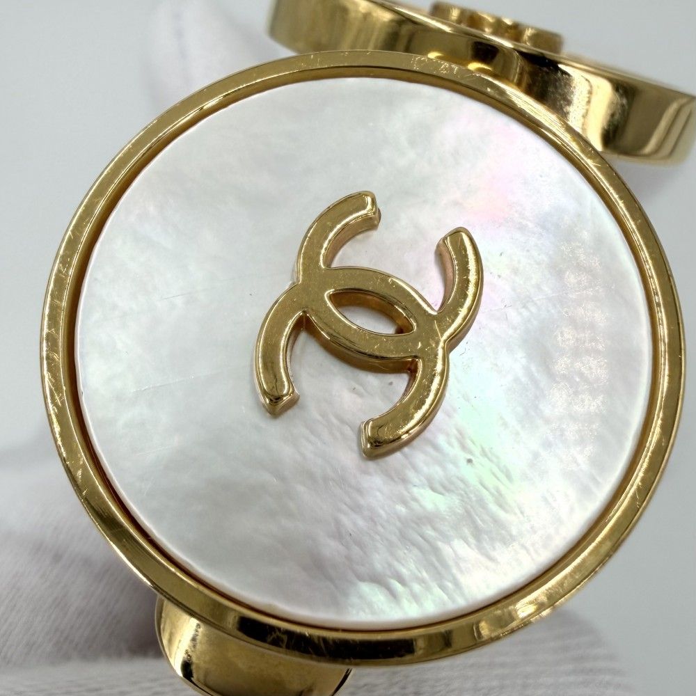 Chanel Bangle CC Logo Vintage Gold Plated White Bracelet — view 6