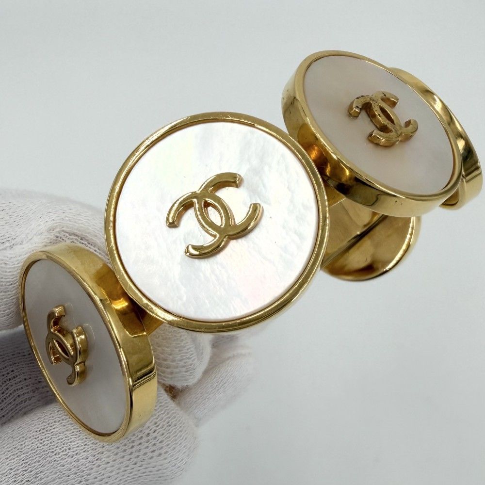 Chanel Bangle CC Logo Vintage Gold Plated White Bracelet — view 7