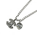 Chanel Necklace Heart CC Logo Rhinestone Silver