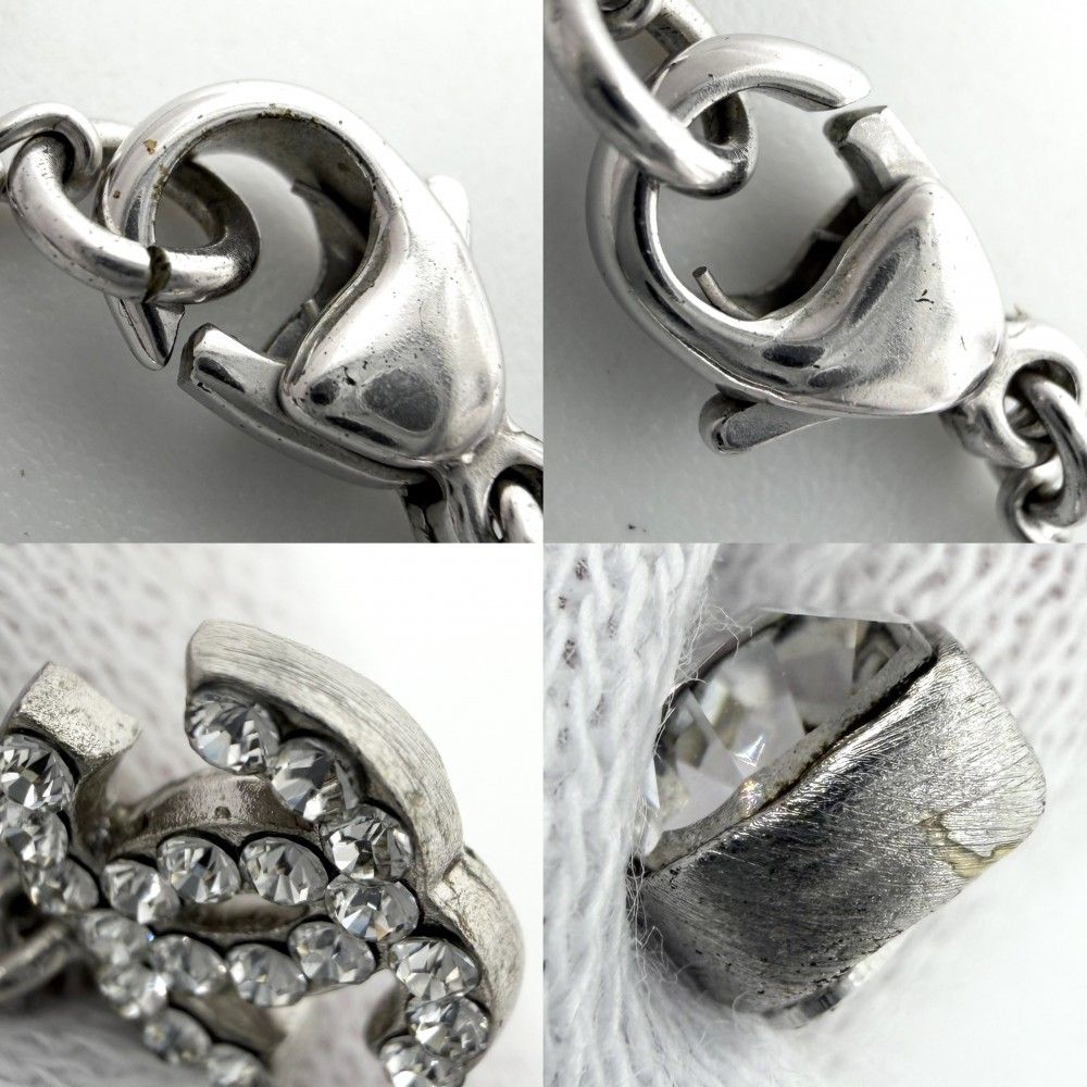 Chanel Necklace Heart CC Logo Rhinestone Silver — view 6