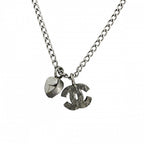 Chanel Necklace Heart CC Logo Rhinestone Silver — view 2