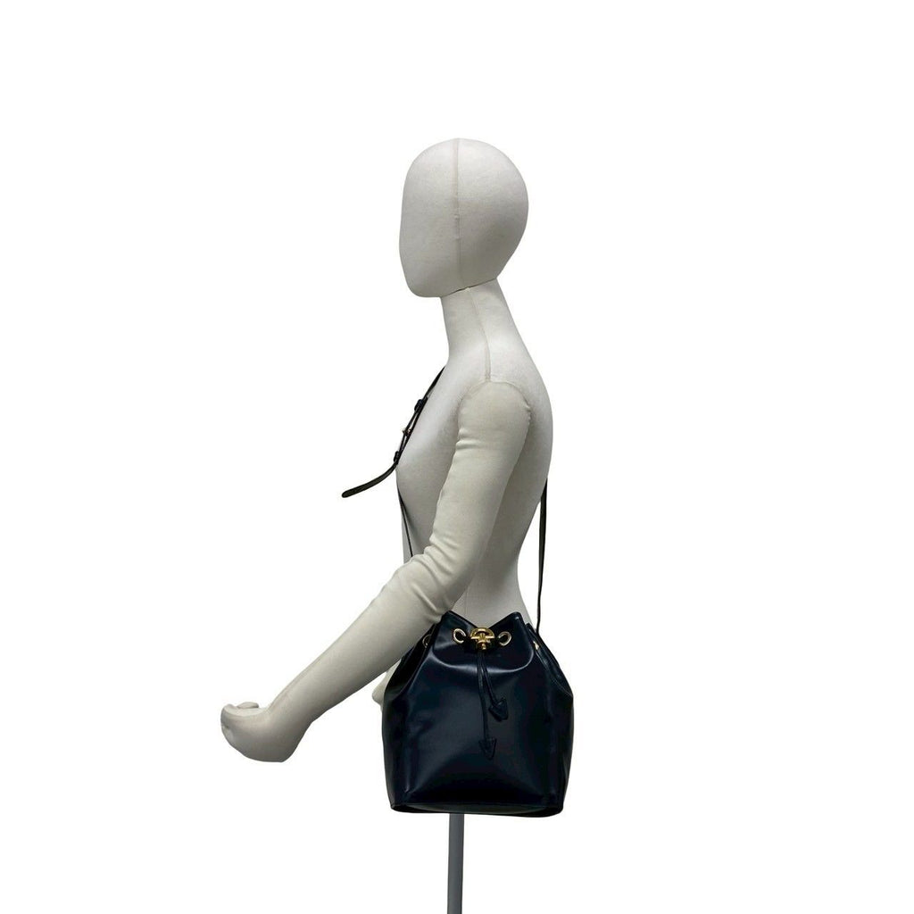 Celine Vintage Logo Leather Shoulder Bag Drawstring Crossbody Pochette Navy — view 2