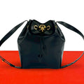 Celine Vintage Logo Leather Shoulder Bag Drawstring Crossbody Pochette Navy