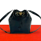 Celine Vintage Logo Leather Shoulder Bag Drawstring Crossbody Pochette Navy