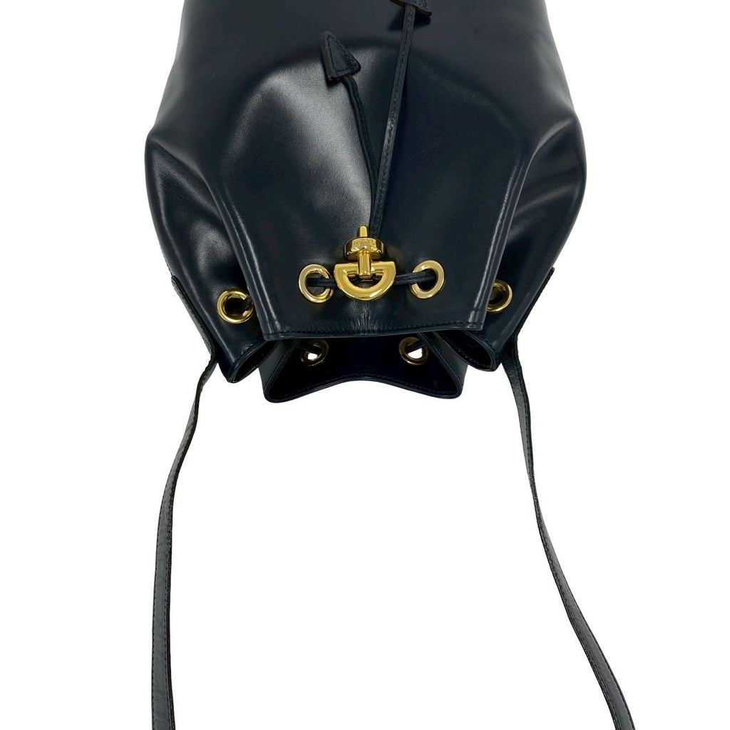 Celine Vintage Logo Leather Shoulder Bag Drawstring Crossbody Pochette Navy — view 4