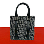 Dior Trotter Pattern Canvas Leather Handbag Mini Tote Black