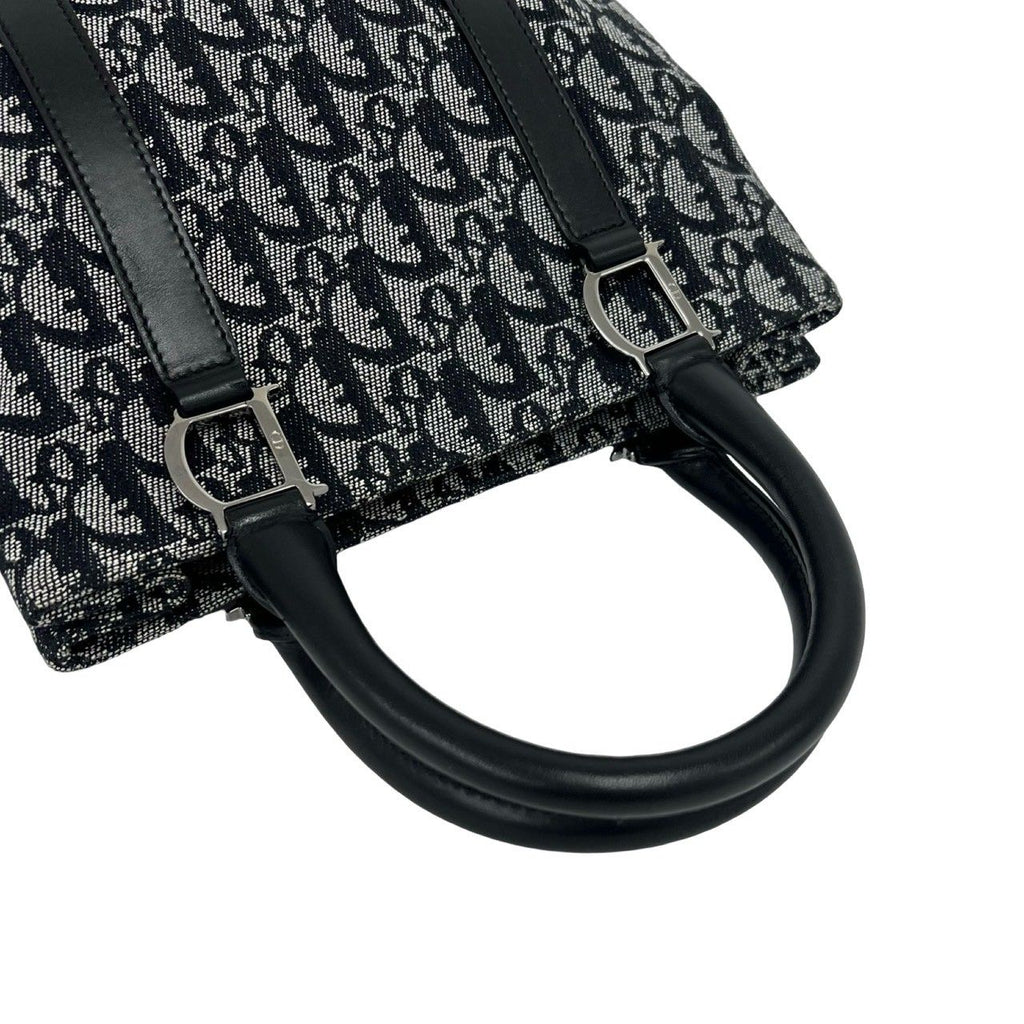 Dior Trotter Pattern Canvas Leather Handbag Mini Tote Black — view 4