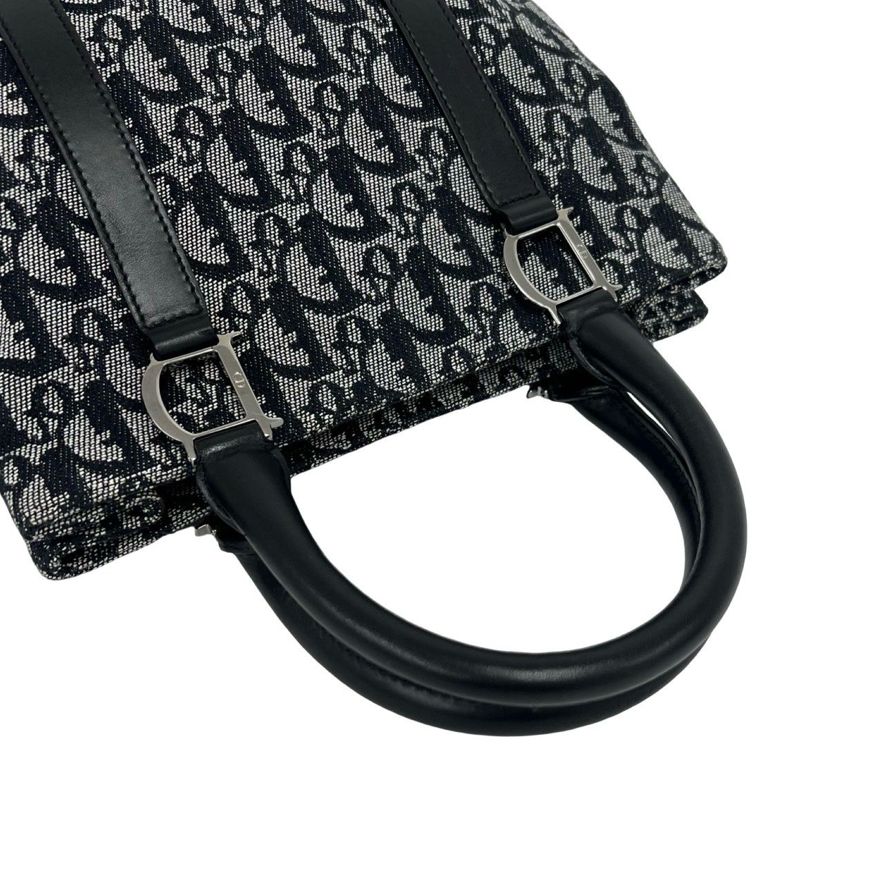 Dior Trotter Pattern Canvas Leather Handbag Mini Tote Black — view 4