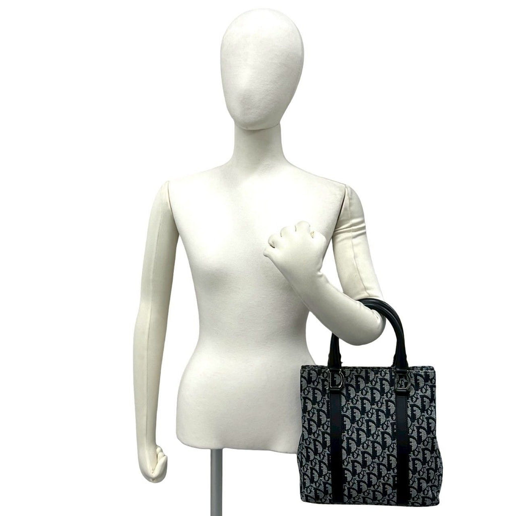 Dior Trotter Pattern Canvas Leather Handbag Mini Tote Black — view 2