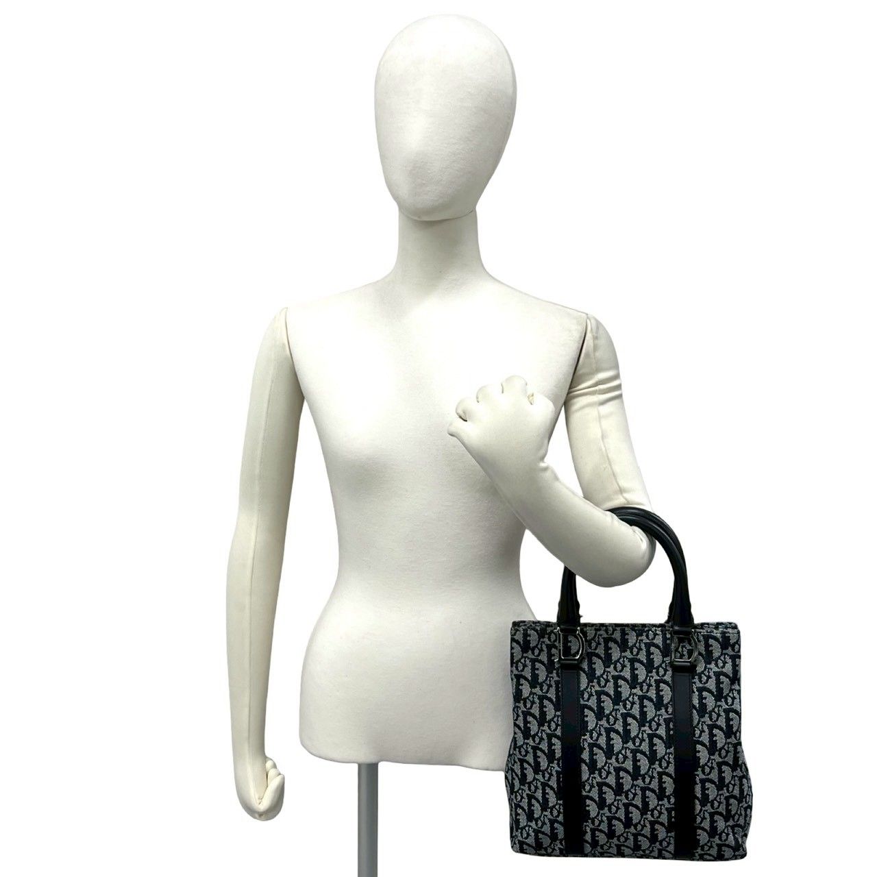 Dior Trotter Pattern Canvas Leather Handbag Mini Tote Black — view 2