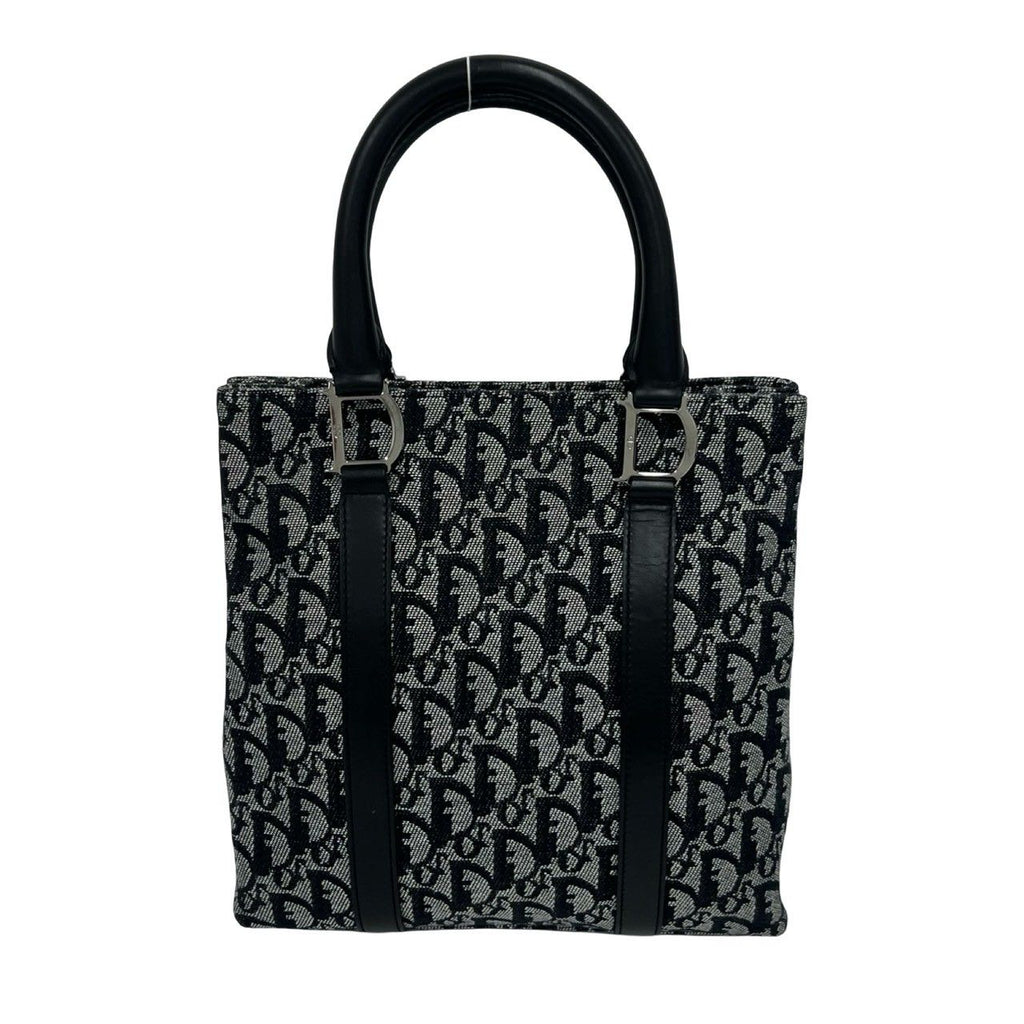 Dior Trotter Pattern Canvas Leather Handbag Mini Tote Black — view 3