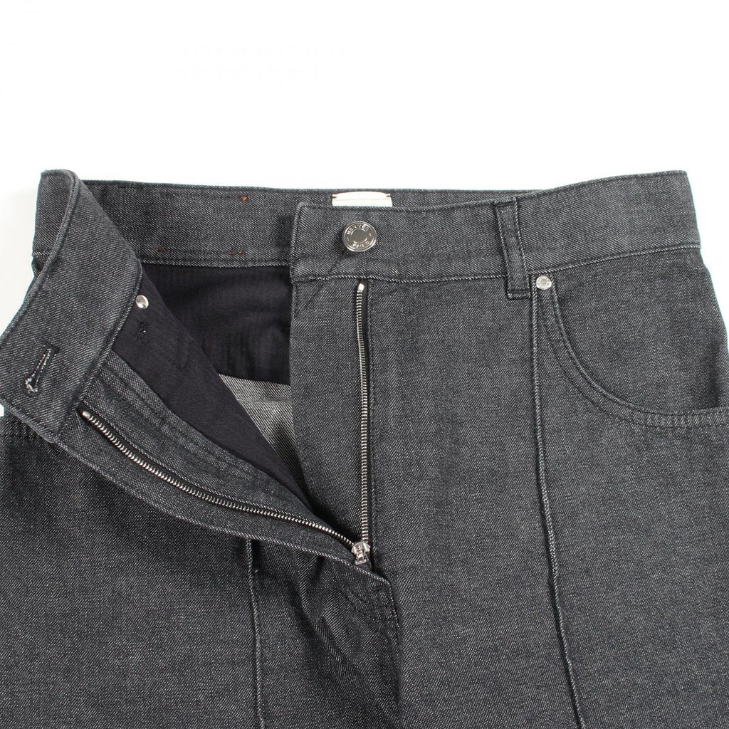 Hermes Denim Pants Clou de Selle Series Button Black Cotton — view 5