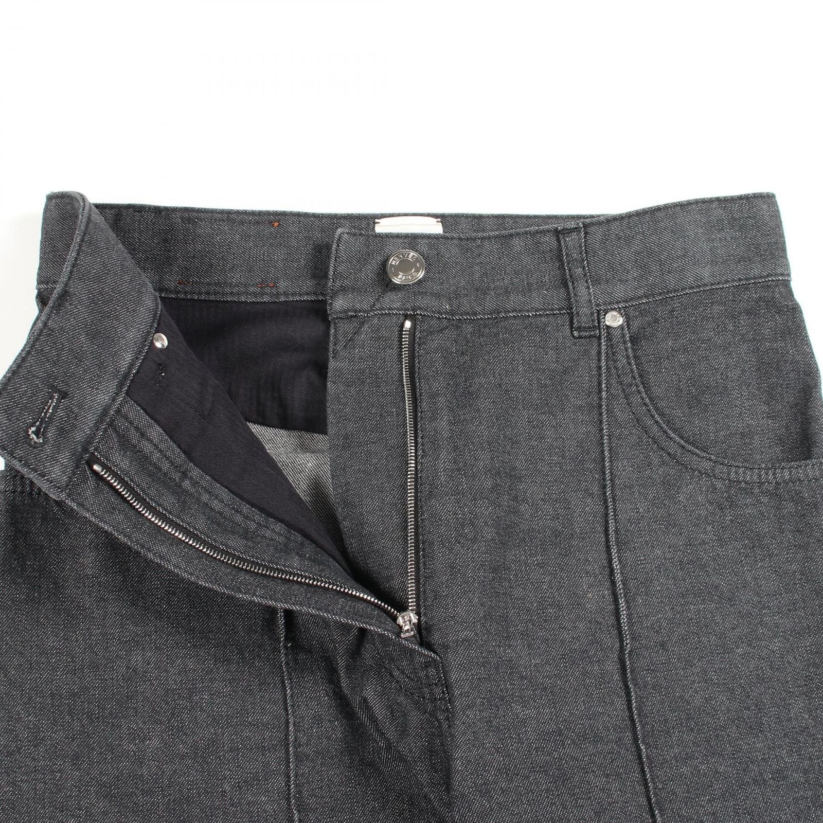Hermes Denim Pants Clou de Selle Series Button Black Cotton — view 5