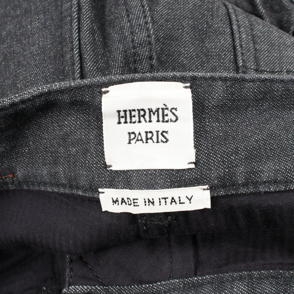 Hermes Denim Pants Clou de Selle Series Button Black Cotton — view 3
