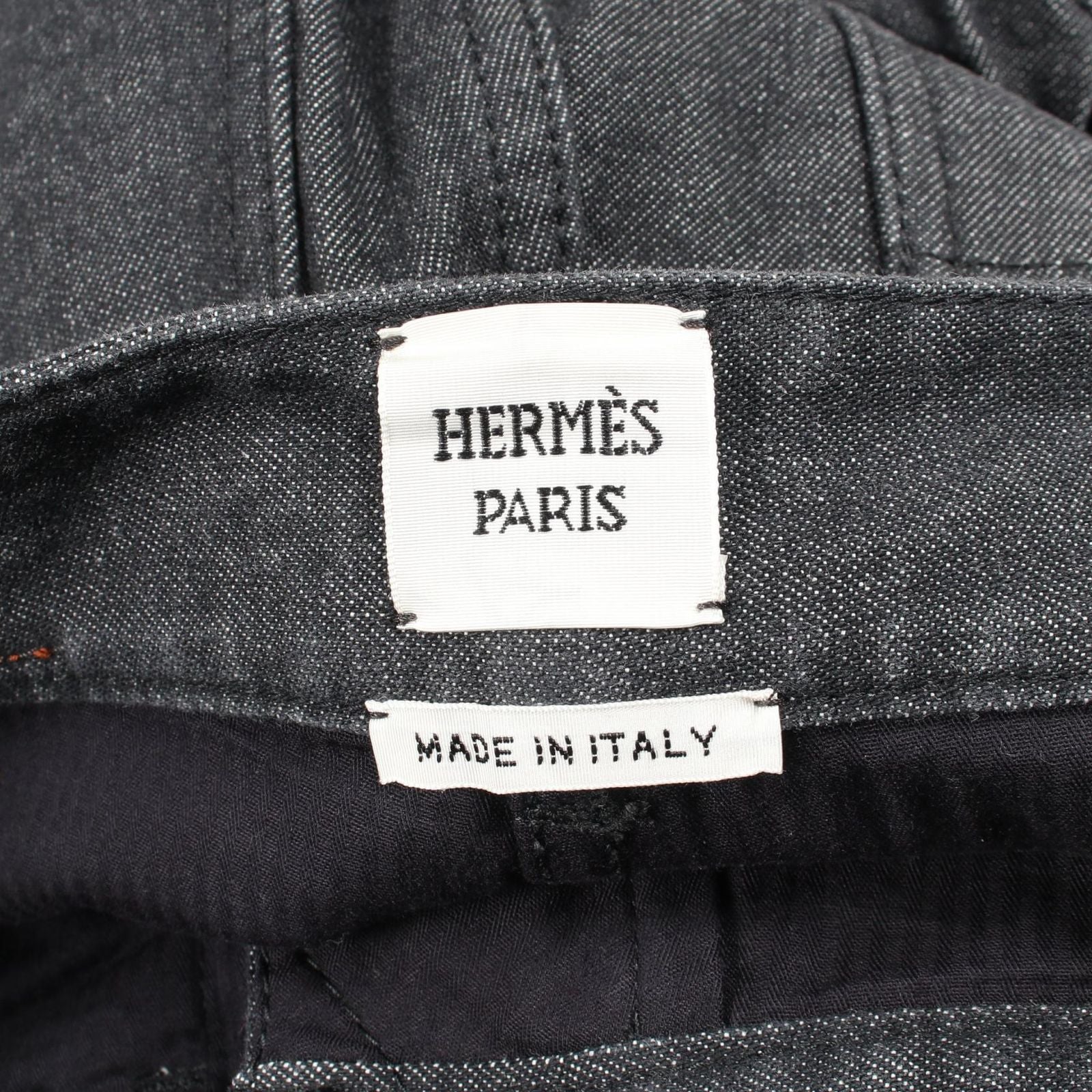 Hermes Denim Pants Clou de Selle Series Button Black Cotton — view 3