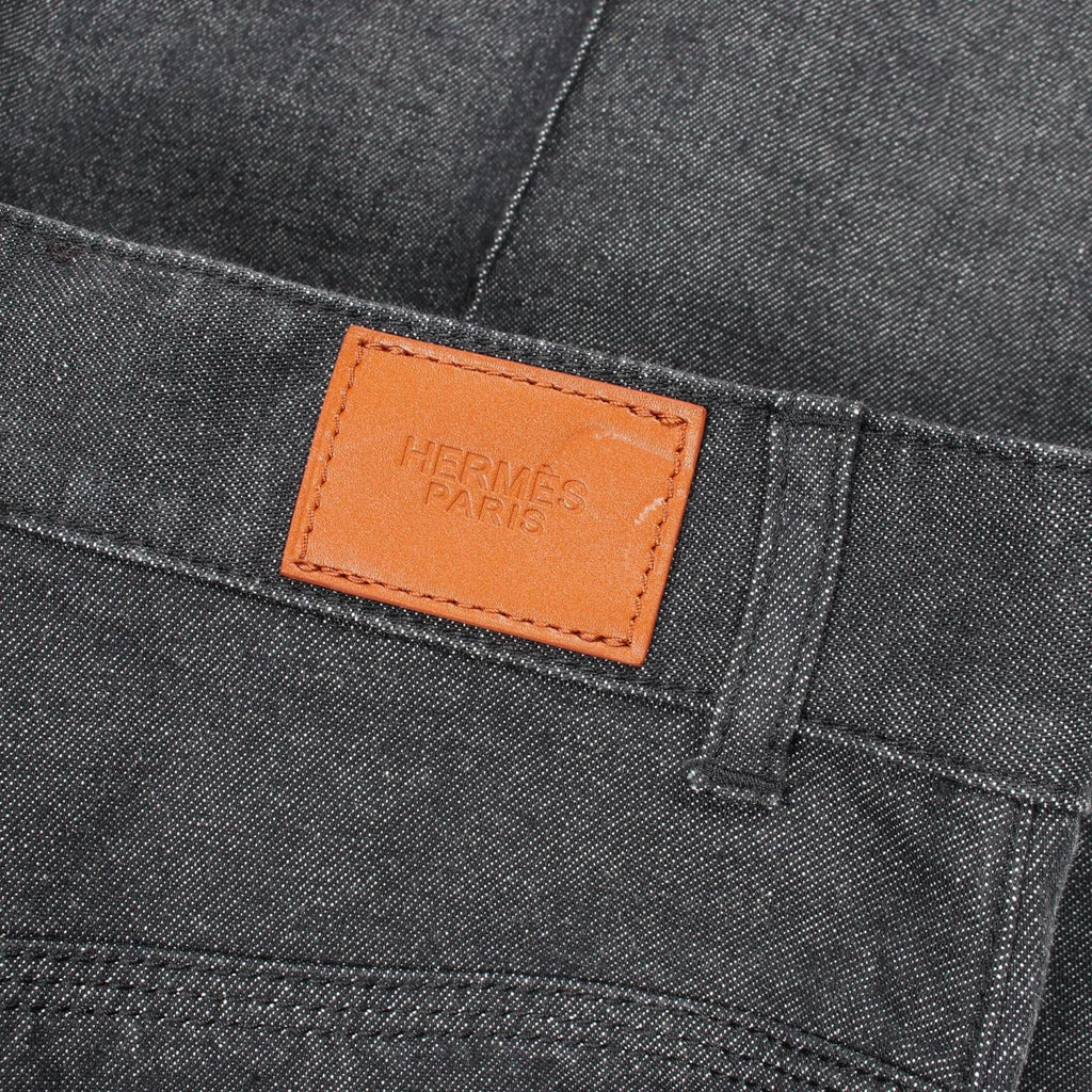 Hermes Denim Pants Clou de Selle Series Button Black Cotton — view 7
