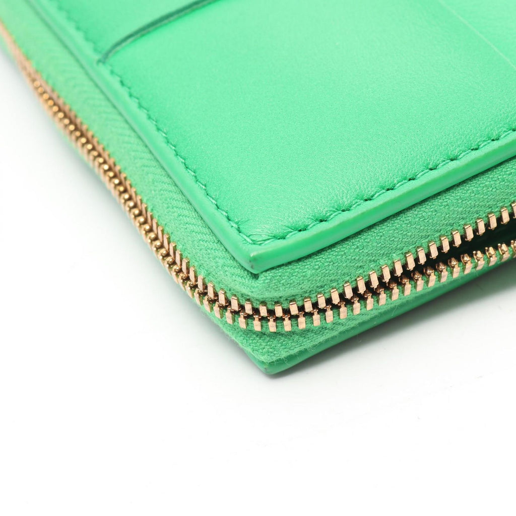Bottega Veneta Round Wallet Zip Around Maxi Intrecciato Green Leather — view 7