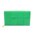 Bottega Veneta Round Wallet Zip Around Maxi Intrecciato Green Leather