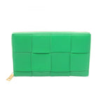 Bottega Veneta Round Wallet Zip Around Maxi Intrecciato Green Leather