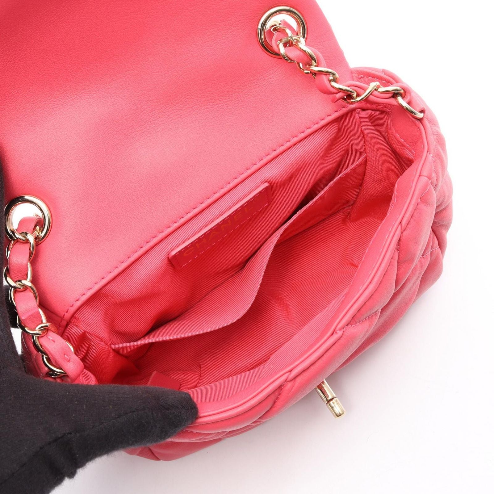 Chanel Shoulder Bag Quilted Pink Lambskin Bubble Quilt Small Flap — view 3