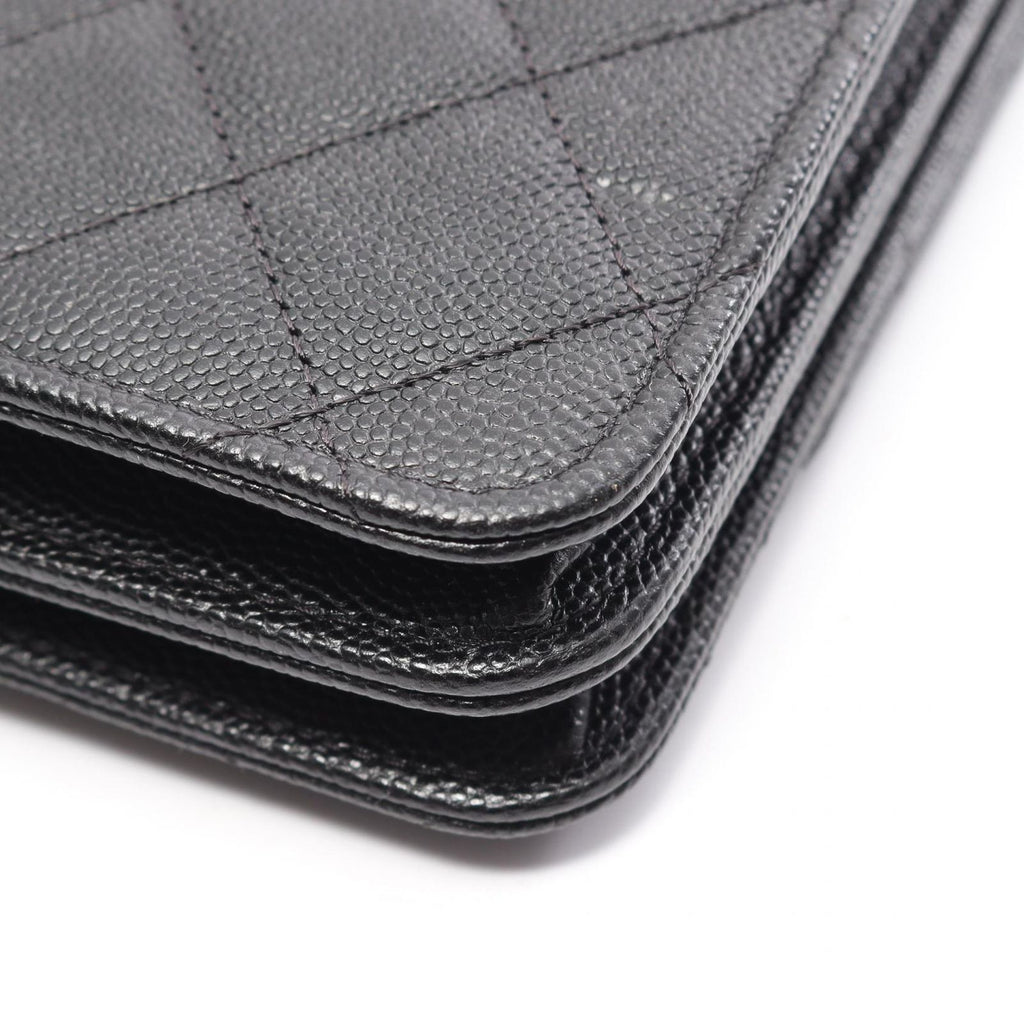 Chanel Shoulder Bag Quilted Black Caviar Leather Chain Wallet