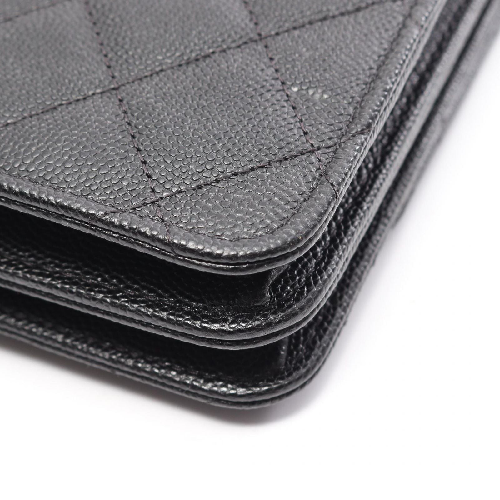 Chanel Shoulder Bag Quilted Black Caviar Leather Chain Wallet