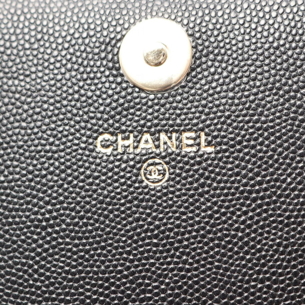 Chanel Shoulder Bag Quilted Black Caviar Leather Chain Wallet