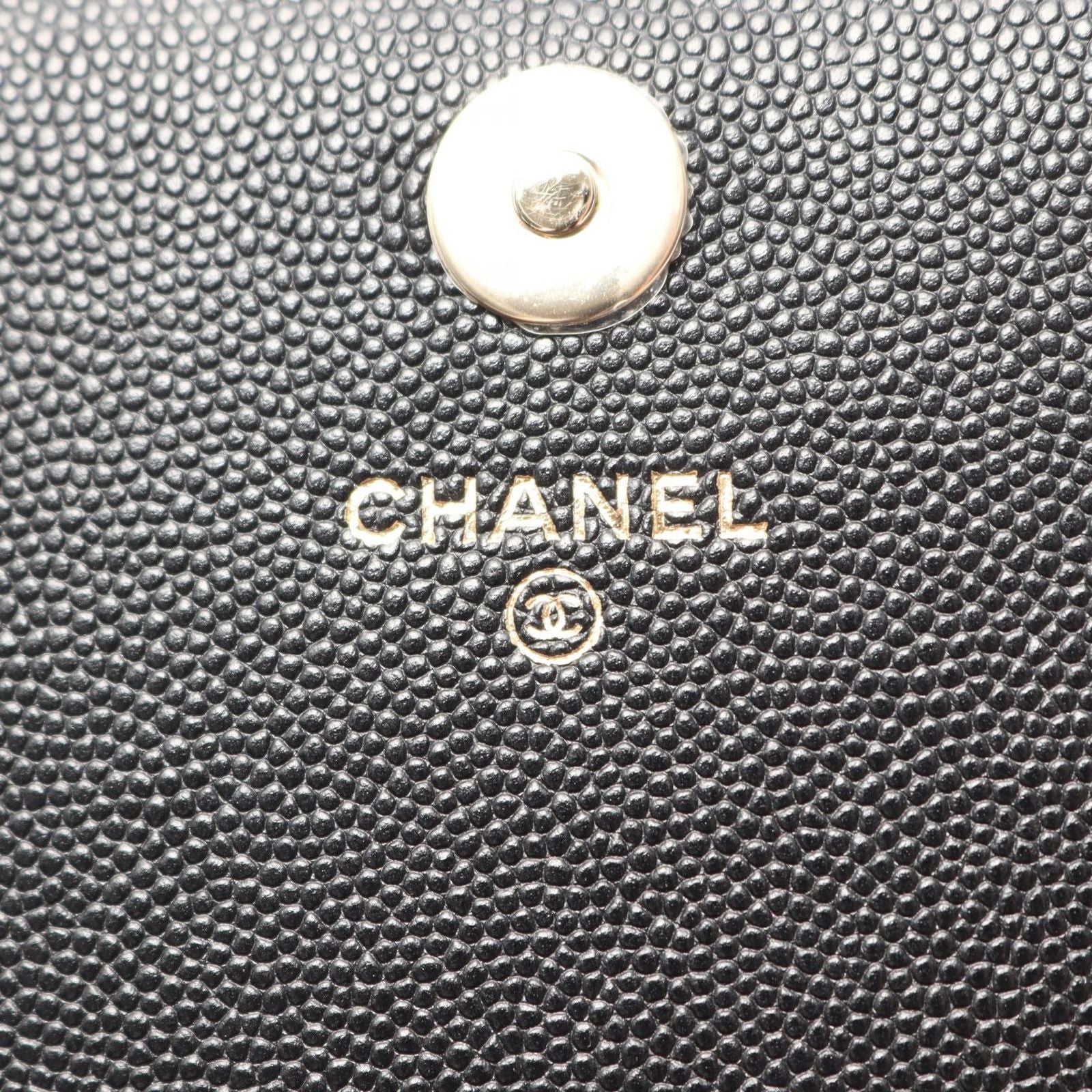 Chanel Shoulder Bag Quilted Black Caviar Leather Chain Wallet