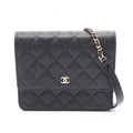 Chanel Shoulder Bag Quilted Black Caviar Leather Chain Wallet