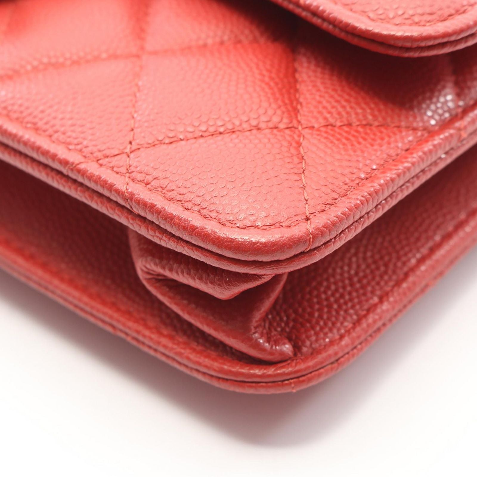 Chanel Shoulder Bag Quilted Loop Handle 2-Way Red Caviar Leather Chain Wallet — view 8