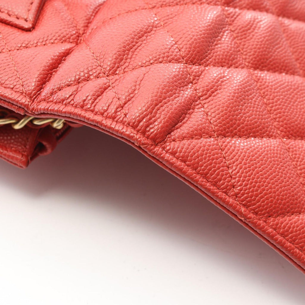 Chanel Shoulder Bag Quilted Loop Handle 2-Way Red Caviar Leather Chain Wallet — view 6