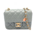 Chanel Shoulder Bag Mini Quilted Blue Gray Lambskin Chain
