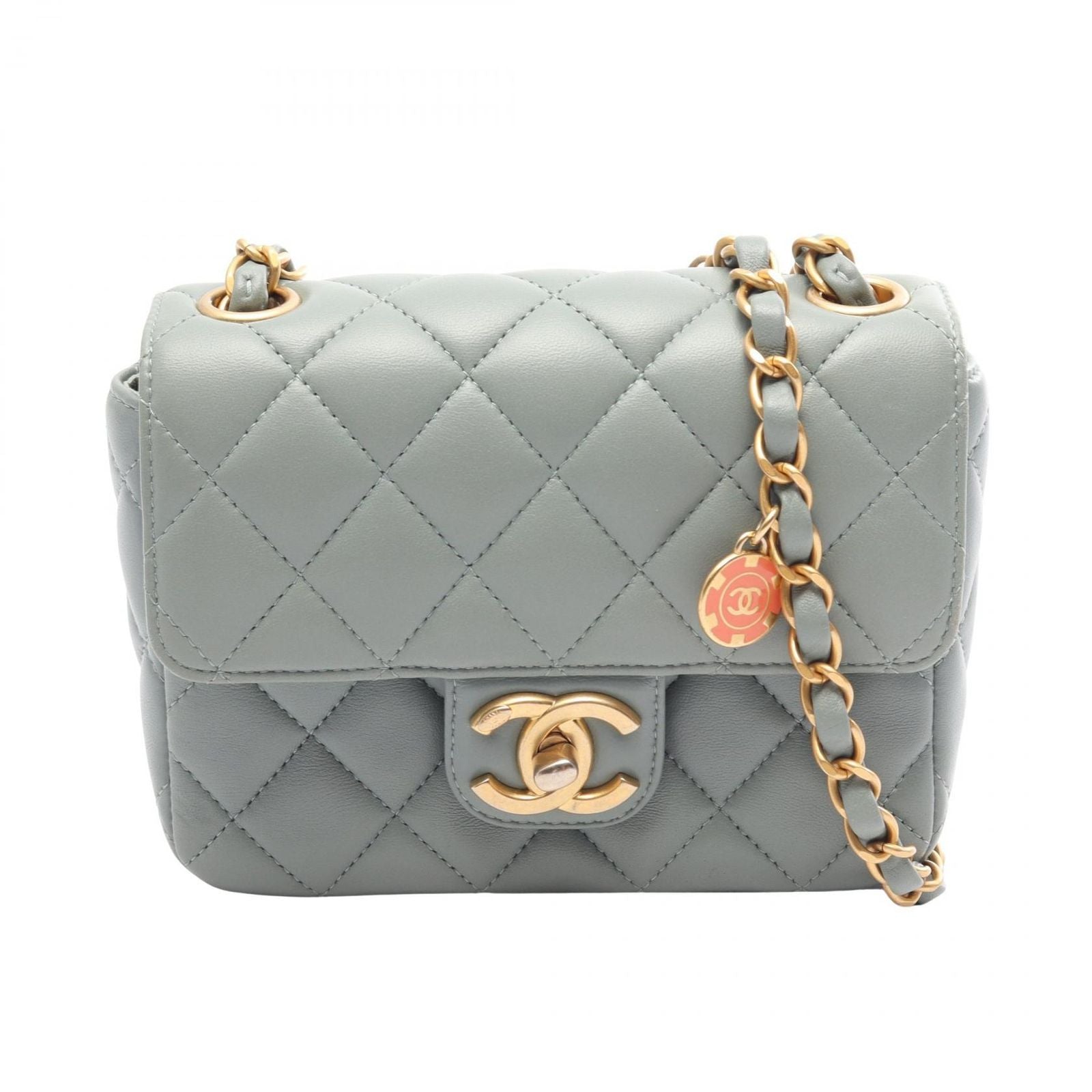 Chanel Shoulder Bag Mini Quilted Blue Gray Lambskin Chain
