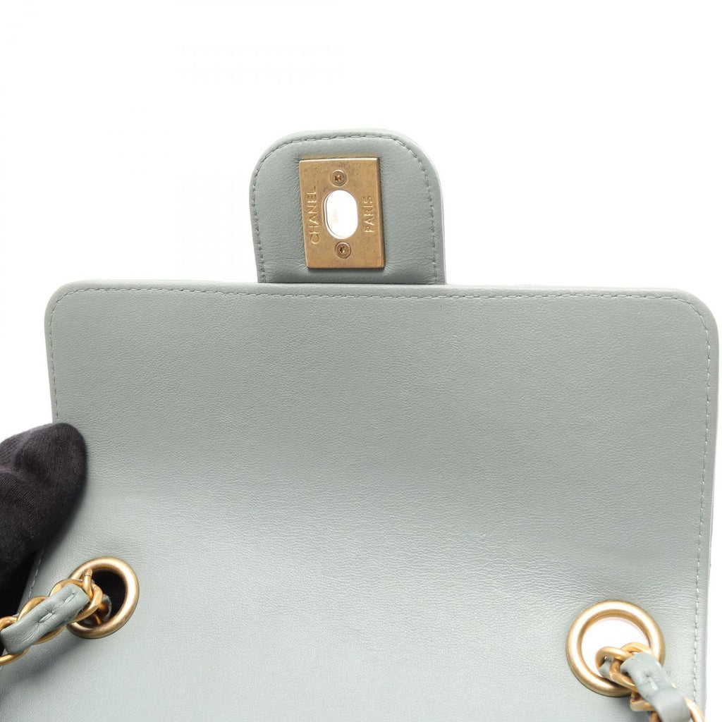 Chanel Shoulder Bag Mini Quilted Blue Gray Lambskin Chain — view 7