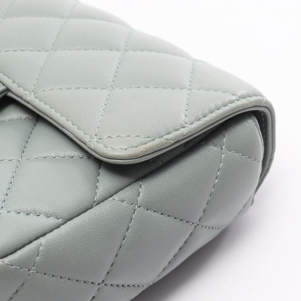 Chanel Shoulder Bag Mini Quilted Blue Gray Lambskin Chain — view 9