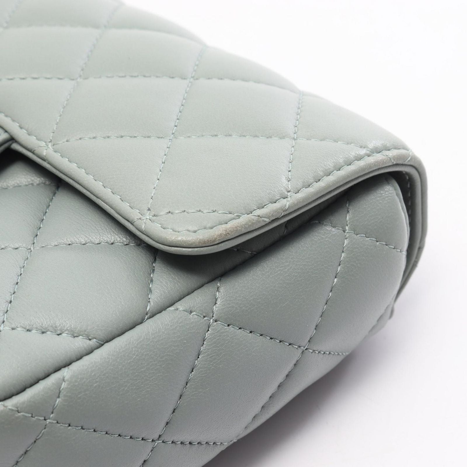 Chanel Shoulder Bag Mini Quilted Blue Gray Lambskin Chain — view 9