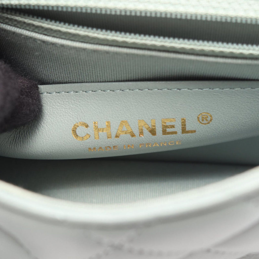 Chanel Shoulder Bag Mini Quilted Blue Gray Lambskin Chain — view 4